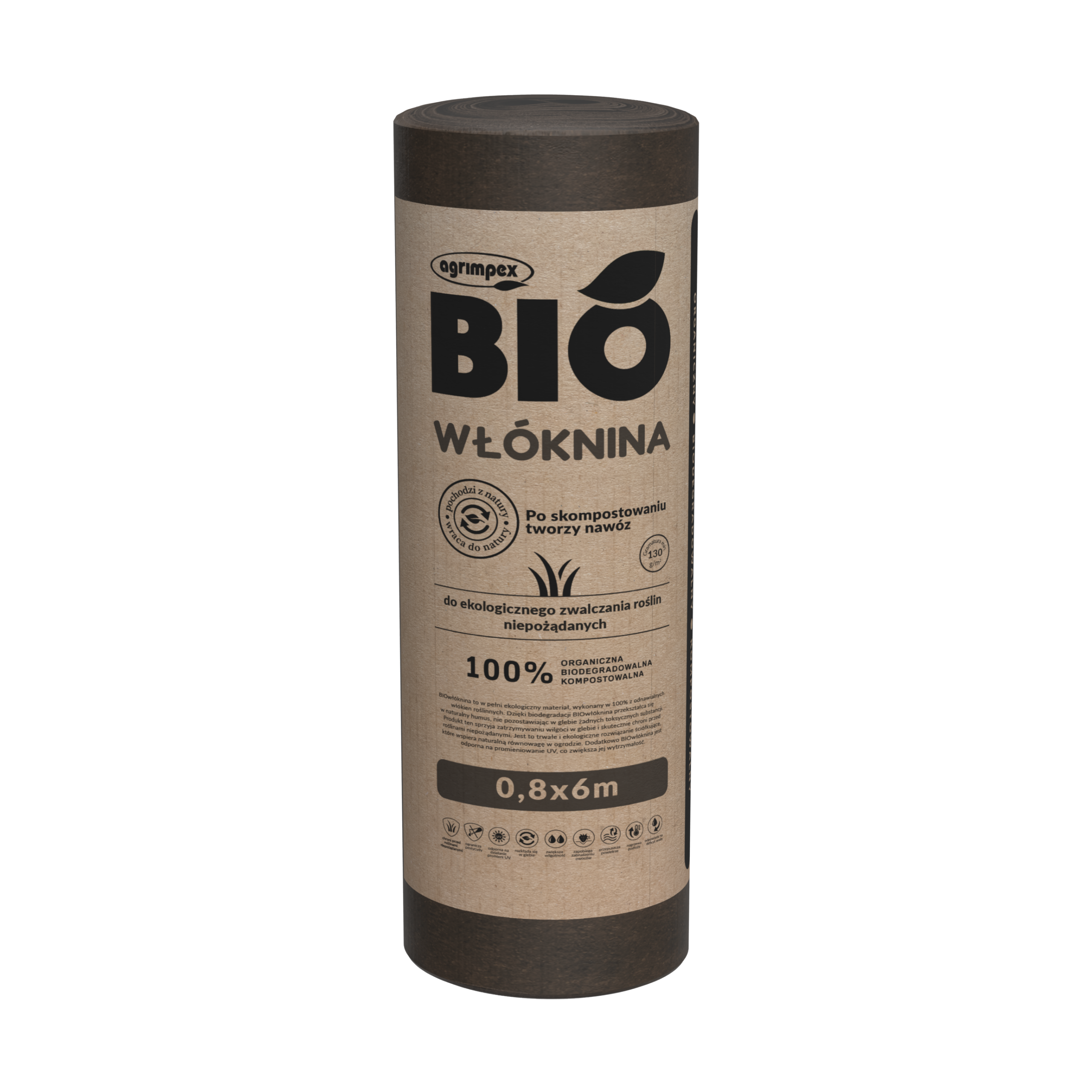 BIOWŁÓKNINA DO EKOLOGICZNEGO ZWALCZANIA CHWASTÓW BRĄZOWA NANO-ROLKA 0.8X6 130G
